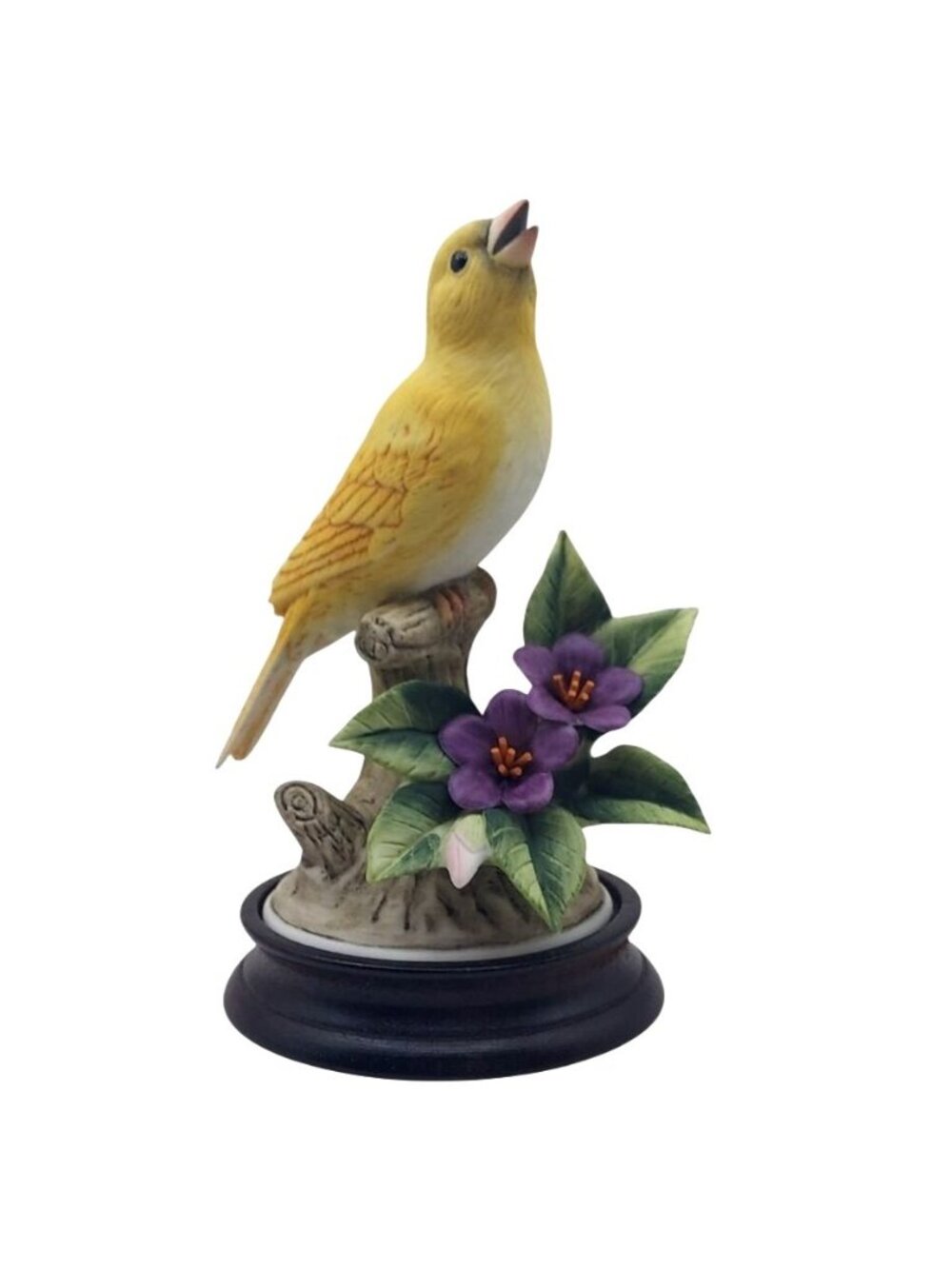 Andrea By Sadek Yellow Canary Porcelain Figurine #8627 With Wood Stand Japan